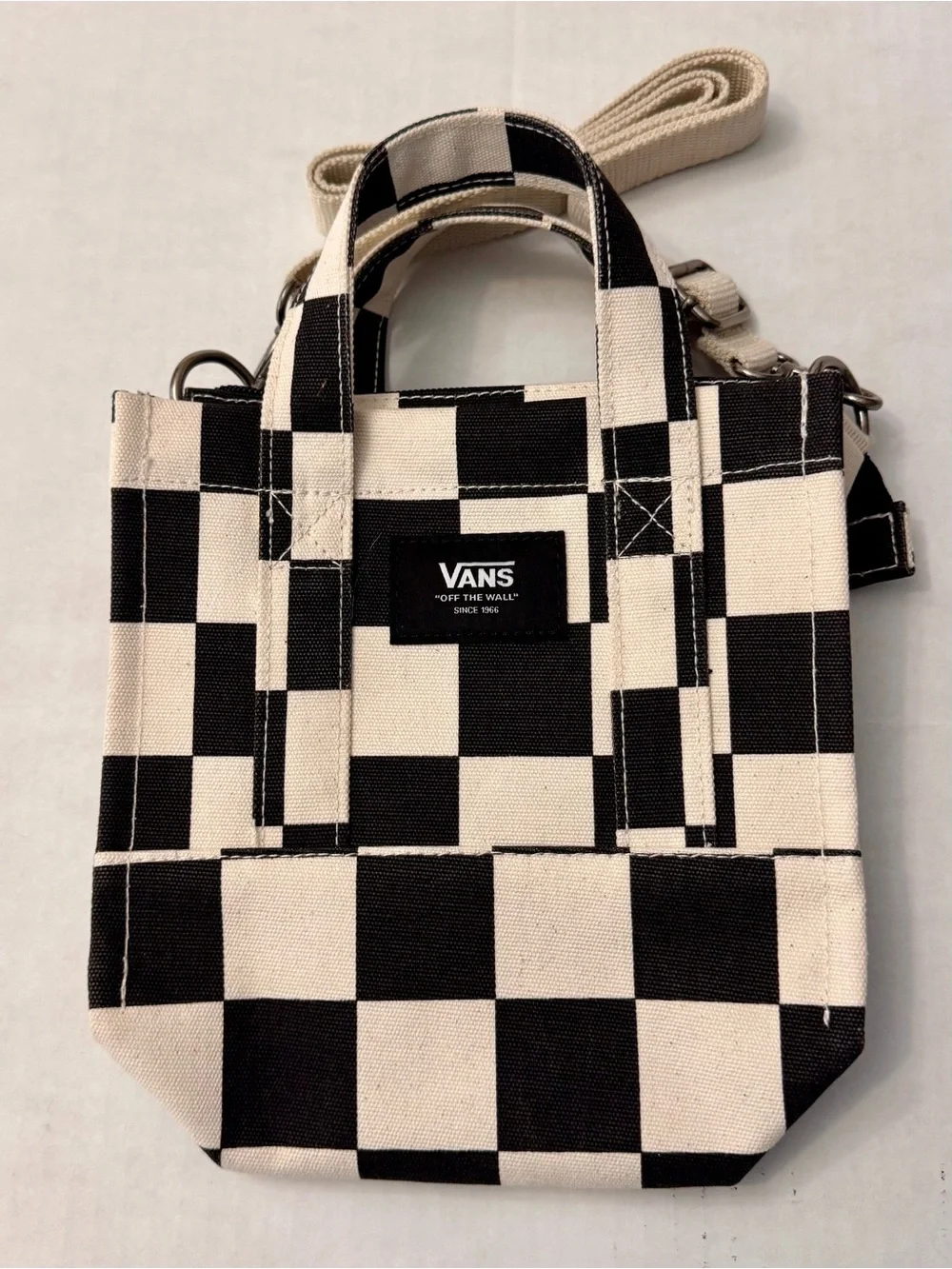Vans Lil Pergs Checkerboard Crossbody Canvas Tote Bag Black Cream 8x7x3 - Picture 7 of 8
